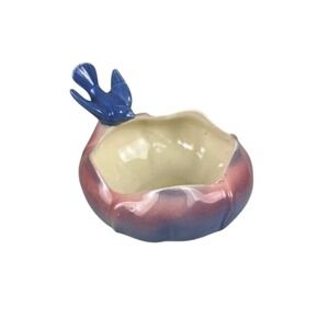 Royal Copley Vintage MCM Ceramic Trinket Dish Blue Bird Planter